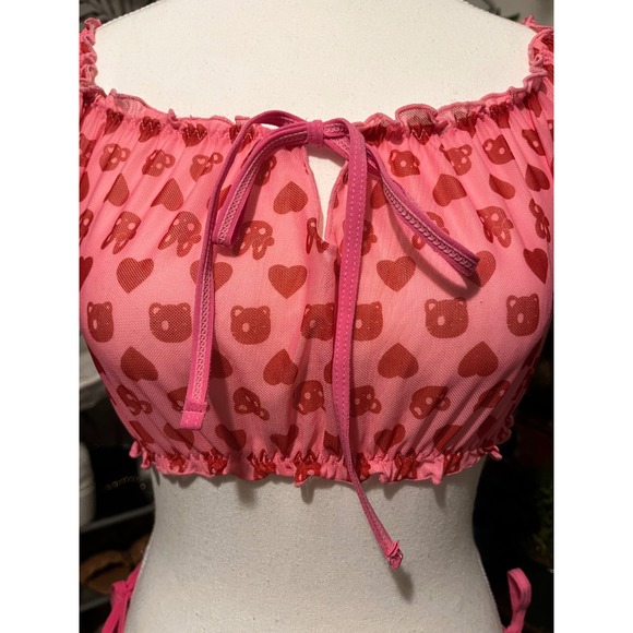 Pink Heart & Bear Print Two-Piece Set – No Size Tag (See Measurements) - Picture 4 of 5